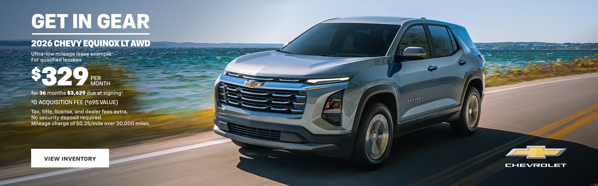 2026 Chevy Equinox LT AWD. Ultra-low mileage lease example for qualified lessees. $329 PER MONTH ...